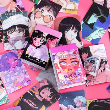 Ретро японские наклейки для девочек, аниме Канцелярские принадлежности, книга наклеек, сделай САМ, телефон, коллаж из мультфильмов для девочек, декоративные блокноты 50 Листов