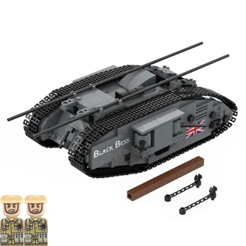 WW1 Черный тяжелый танк Bess Mark IV Военное оружие Строительные блоки Игрушка с 2 солдатами Рождественские подарки на День рождения