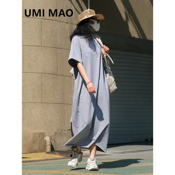 Повседневное платье-футболка UMI MAO в спортивном стиле, летнее Новое Корейское свободное длинное платье с прямыми завитками для женщин