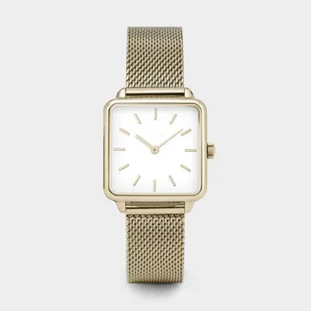 Новые Стильные Женские часы с квадратным циферблатом цвета: золотистый, Серебристый, Стальной ремешок для часов, кварцевые наручные часы Montre Femme