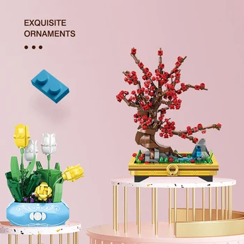 3D модель Сделай САМ Алмазные блоки Кирпичи Цветок в горшке Строительное растение Бонсай Мебель для дома Игрушка для творчества для детей
