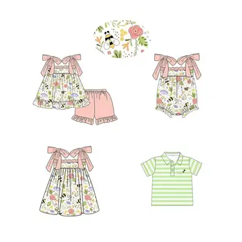 Бутик летней детской одежды для маленьких девочек, топ с короткими рукавами и принтом пчелы, расклешенные брюки-клеш, комплект одежды Капри