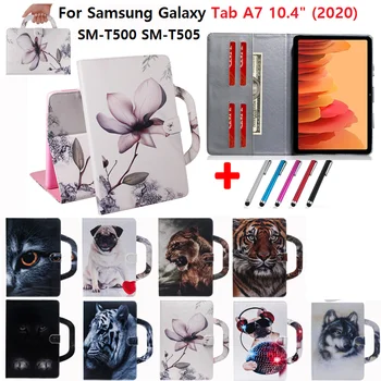 Чехол для Samsung Galaxy Tab A7 10.4 2020 SM T500 SM-T500 SM-T505 SM-T507 Funda Tablet С Изображением Животного и Цветочной Росписью, Подставка + Подарок