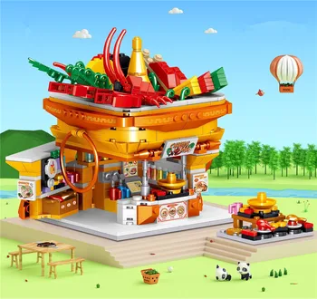 2022 City Creativity Street View Hot Pot Shop Модель Мини-строительных блоков Кирпичи Детские Игрушки