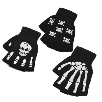 Новые панк-перчатки Унисекс на Хэллоуин, перчатки со скелетом и черепом на полпальца, светящиеся в темноте, эластичные зимние варежки без пальцев