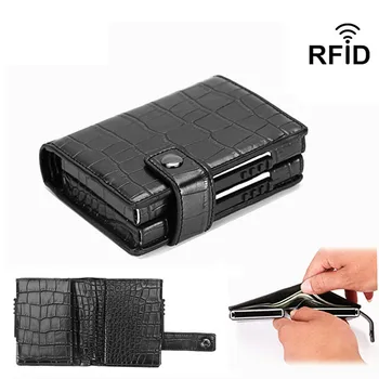 Двойной металлический держатель кредитной карты ID из искусственной кожи с RFID винтажным футляром для карт Автоматическим зажимом для наличных денег Мини-кошелек Бизнес