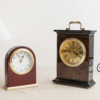 Старинные настольные часы из массива дерева, покрытые лаком для выпечки, настольные часы в китайском стиле, простое украшение стола, Бесшумные Современные креативные настольные часы