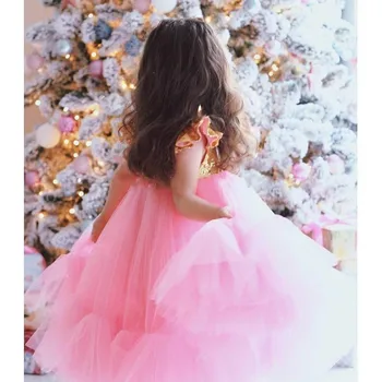 Новые Розовые Пышные платья для девочек С золотыми блестками Детские нарядные платья для дня рождения, платья для Первого причастия, Крещения, Выпускной церемонии