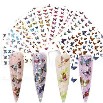 1 Лист 3D Голографической наклейки для дизайна ногтей с бабочками, Красочные Самоклеящиеся слайдеры, переводные наклейки для ногтей, Фольга, Обертывания, украшения