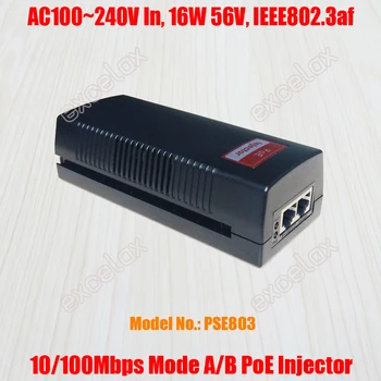 100 Мбит/с AC 100 ~ 240 В Однопортовый сетевой инжектор PoE Режим B 45 + 78-Питание по сети Ethernet 16 Вт 56 В Выход IEEE802.3af PSE803