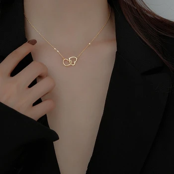 Ожерелье с двойным сердцем из металлического сплава для женщин, Корейское модное ожерелье с любовью, цепочка-ошейник