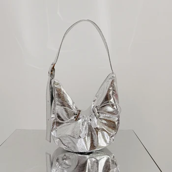 Бренды металлических бродяг, Роскошная дизайнерская серебряная женская сумка через плечо, сумки Half Moon, сумки Drawsting Cloud для женщин, кошельки 2023