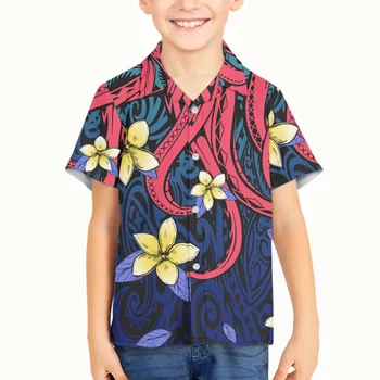 Татуировка с тотемом Полинезийского племени Тонга, Гавайская рубашка с принтом Тонга для мальчиков, топы с короткими рукавами для малышей, одежда для пляжного отдыха
