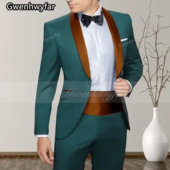 Гвенвифар 2022 Осень, Новый Модный Мужской костюм С Блестящим Атласным воротником, Смокинг для Свадебной вечеринки, 2 предмета (Куртка + брюки)