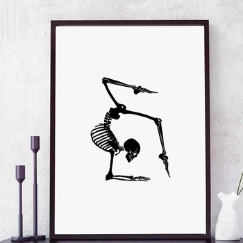 Плакат в скандинавском стиле, черный минималистичный холст для бега, йоги, скелет, настенное искусство, модульные картины для домашнего декора в гостиной