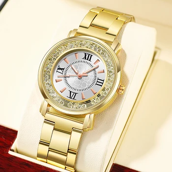 2021 Брендовые Роскошные женские часы Модный Тонкий циферблат из горного хрусталя, Высококачественный ремешок из нержавеющей стали, кварцевые часы для женщин