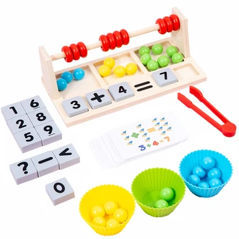 Математические игрушки Монтессори, игра в бисер, арифметика чисел, Цветовая когнитивная сортировка, мелкая моторика, деревянные детские развивающие игрушки