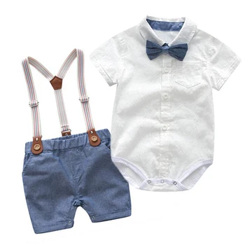 Формальный комбинезон с бантом для новорожденного мальчика, костюмы для джентльменской вечеринки, мягкий хлопковый комбинезон + штаны на подтяжках, комплект для малышей