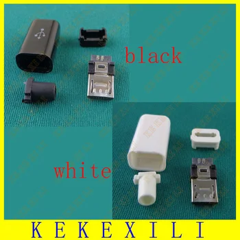 5шт Черный + 5шт Белый DIY Micro USB Type B Штекер 5pin Из Четырех Частей В Сборе, Разъемная Розетка, 4 в 1, бесплатная доставка