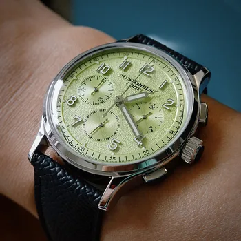 Мужские пилотные часы с хронографом Panda, классические спортивные наручные часы в стиле ретро, люминесцентный японский кварцевый механизм, водонепроницаемость 50 м, нержавеющая сталь