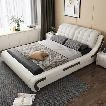 Современный минималистичный Кожаный каркас кровати, мебель для спальни, Скандинавский свет, Роскошная Креативная кровать для главной спальни, каркас двуспальной кровати 1,8 м