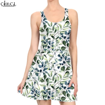 CLOOCL Новое модное женское мини-платье с 3D-принтом с зелеными листьями для летних женских коротких платьев без рукавов в повседневном стиле