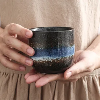 Керамическая чашка с ручной росписью в Японском стиле, Фарфоровая Кружка для кофе и молока, Креативная Простая чашка для воды в стиле кунг-фу в стиле ретро, Чайная посуда