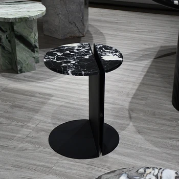 Современный дизайн мраморного металлического каркаса дивана для гостиной круглый черный мрамор натуральный мрамор оптом на заказ приставной столик