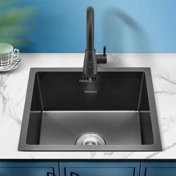 Современные кухонные раковины из нержавеющей стали, Бытовые Кухонные Принадлежности, Черные Наноразмерные раковины для мытья посуды, Раковина для ванной комнаты с одной чашей