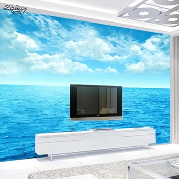 beibehang papel de parede para quarto большая гостиная диван телевизор фоновые обои природные пейзажи голубое небо морские обои
