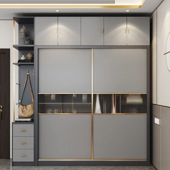 Современная минималистичная, легкая и роскошная раздвижная дверь, бытовой шкаф, встроенный панельный шкафчик, комбинированный шкаф для хранения вещей
