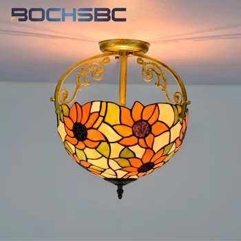 BOCHSBC 12 дюймовая люстра из цветного стекла в пасторальном стиле Tiffany Sunflower украшает столовую, потолочный светильник в проходе в спальне