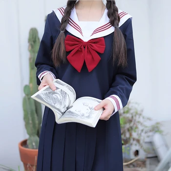 2019 Японская школьная форма для девочек, милые топы в морском стиле короткой/длинной длины + плиссированная юбка, полные комплекты, косплей костюм JK