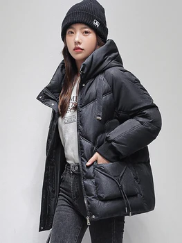 Женские зимние пальто, пуховик из ткани с блестками, женская короткая куртка 2022, новинка зимы, свободные зимние пальто с капюшоном, женские 828-XYG