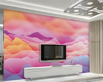 Обои на заказ розового, желтого, оранжевого, розово-фиолетового цвета с волнистыми линиями фон детской комнаты стена всего дома домашние фрески
