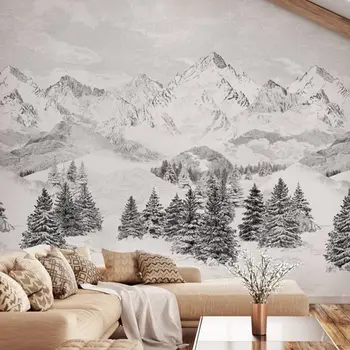 Флизелиновые обои с панорамным пейзажем Les Cimes, настенная роспись в снежных горах, обои в скандинавском стиле в черно-белом цвете