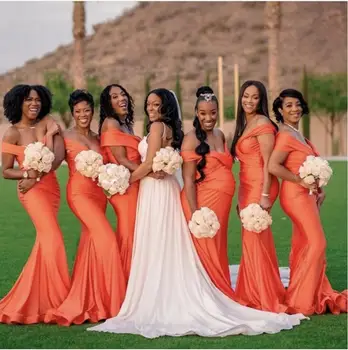 Винтажные платья подружек невесты в стиле русалки для свадьбы, узкие южноафриканские платья с открытыми плечами и рюшами, дешевая женская официальная одежда