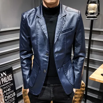Весенне-осенняя новая модная мужская куртка из искусственной кожи с локомотивом