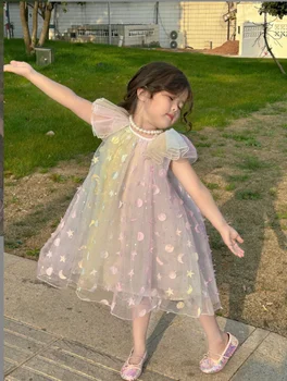 2023 новое платье принцессы с оборками для девочек летнее хорошее качество модные платья-жилетки для девочек 2-8 лет E686