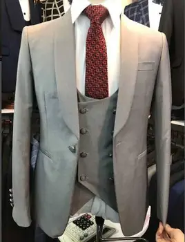 Высококачественный Серый Свадебный Костюм Homme Groom Одежда Для Жениха Приталенные Смокинги Блейзер Slim Fit Terno Masculino 3 шт.