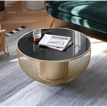Журнальные столики для гостиной из кованого железа в скандинавском стиле, дизайнерский круглый журнальный столик для маленькой квартиры, простой современный столик из черной тыквы