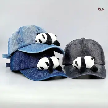 Бейсболка унисекс с изображением панды, джинсовая шляпа для весны и лета, регулируемая для езды на велосипеде и пеших прогулок для взрослых, джинсовая шляпа из стираной ткани