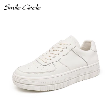 Белые кроссовки Smile Circle, женская обувь на плоской платформе, Весенняя повседневная дышащая обувь с круглым носком, женская
