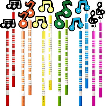 24шт Карандаши для нот Деревянные Цветные Полосатые Карандаши с деревянными украшениями для нот для школьников и учителей