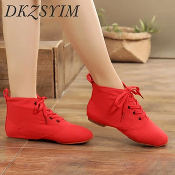 Женские танцевальные ботинки DKZSYIM, черные танцевальные туфли на плоской подошве, красные танцевальные туфли, тканевые туфли для латиноамериканских танцев, замшевые женские ботильоны