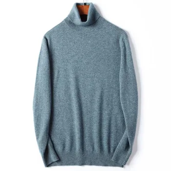 Осень-зима, вязаный свитер из 100% шерсти, мужская водолазка с круглым вырезом Внутри, модные высококачественные удобные теплые пуловеры, футболки, топы