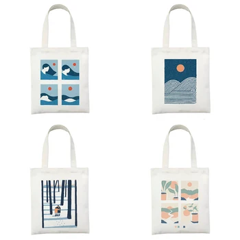 Настраиваемая сумка для покупок с принтом Солнца и Луны в стиле абстрактного искусства, Мультяшная эстетичная сумка для рисования в стиле панк большой емкости