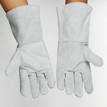 Износостойкие сварочные перчатки с хлопковой подкладкой, кожаные перчатки из натуральной воловьей кожи, износостойкие для печи для барбекю.