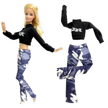 Официальный NK 1 комплект Необходимой танцевальной одежды для крутой куклы, Таинственный черный топ + синие матросские штаны в художественном стиле для подарка куклы Барби