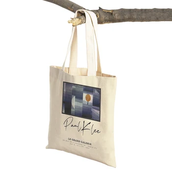 Маска Пауля Кли Современная минималистичная сумка для покупок в галерее с двойным принтом, Эко-повседневные сумки для покупок в скандинавском стиле, женская холщовая сумка-тоут, женская сумочка